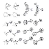 Stainless Steel Ear Piercing Jewelry, 304 Stainless Steel, polished, fashion jewelry & Unisex & micro pave cubic zirconia, silver color 