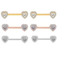 Stainless Steel Ear Piercing Jewelry, 304 Stainless Steel, Heart, Vacuum Ion Plating, fashion jewelry & Unisex & micro pave cubic zirconia 