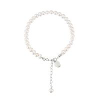 Cultured Freshwater Pearl Bracelets, with 5cm extender chain, Flower, silver color plated, fashion jewelry & adjustable & for woman, white Approx 18 cm 
