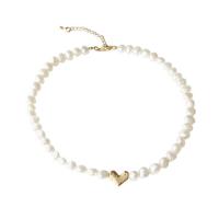 Natural Freshwater Pearl Necklace, with 8cm extender chain, Heart, gold color plated, fashion jewelry & adjustable & for woman, white Approx 40 cm 