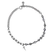 Titanium Steel Jewelry Necklace, with Glass Beads, with 6.5cm extender chain, Cross, Vacuum Ion Plating, fashion jewelry & adjustable & for woman, silver color .5 cm 