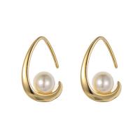 Zinc Alloy Drop Earring, gold color plated, for woman & with plastic pearl, original color 