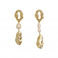 Freshwater Pearl Brass Earring, with Freshwater Pearl, gold color plated, fashion jewelry & for woman, gold 