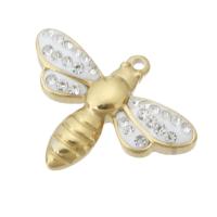 Rhinestone Stainless Steel Pendants, 304 Stainless Steel, Dragonfly, Vacuum Ion Plating, enamel & with rhinestone, gold Approx 1mm 
