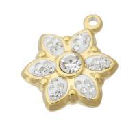 Rhinestone Stainless Steel Pendants, 304 Stainless Steel, Flower, Vacuum Ion Plating, with rhinestone, gold Approx 1mm 