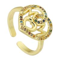 Cubic Zirconia Micro Pave Brass Finger Ring, Heart, gold color plated, fashion jewelry & micro pave cubic zirconia & for woman, multi-colored US Ring .5 