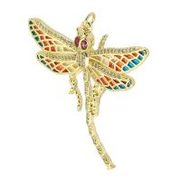Cubic Zirconia Micro Pave Brass Pendant, Dragonfly, gold color plated, fashion jewelry & DIY & micro pave cubic zirconia & for woman & enamel, multi-colored Approx 3mm 