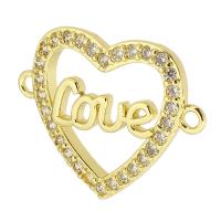 Cubic Zirconia Micro Pave Brass Connector, Heart, gold color plated, fashion jewelry & DIY & micro pave cubic zirconia & for woman, golden Approx 2mm 