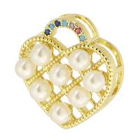 Cubic Zirconia Micro Pave Brass Pendant, with ABS Plastic Pearl, Heart, gold color plated, fashion jewelry & DIY & micro pave cubic zirconia & for woman, multi-colored 