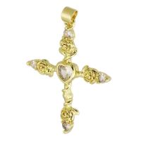 Cubic Zirconia Micro Pave Brass Pendant, Cross, gold color plated, fashion jewelry & DIY & micro pave cubic zirconia & for woman, golden Approx 3mm 