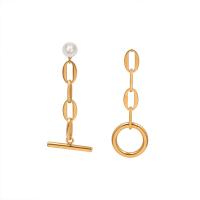 Asymmetric Earrings, Titanium Steel, with Plastic Pearl, Vacuum Ion Plating, for woman 