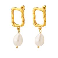 Freshwater Pearl Drop Earring, Titanium Steel, with Freshwater Pearl, Vacuum Ion Plating, for woman 