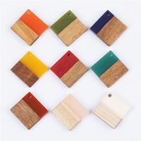 Original Wood Pendants, with Resin, Rhombus, epoxy gel, Unisex Approx 