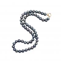 Collier de perles d'eau douce naturelles, perle d'eau douce cultivée, Rond, pour femme, noire, 8-9mm Environ 42 cm, Vendu par PC