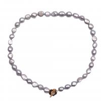 Collier de perles d'eau douce naturelles, perle d'eau douce cultivée, pour femme, gris argenté, 9-10mm Environ 40 cm, Vendu par PC