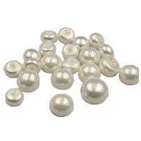 Glass Pearl Beads, DIY & half-drilled, white 
