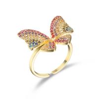 Cubic Zirconia Micro Pave Brass Finger Ring, Butterfly, gold color plated, fashion jewelry & micro pave cubic zirconia & for woman, golden, 17mm 