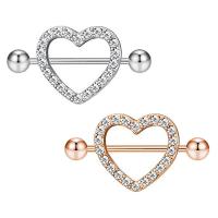 Stainless Steel Nipple Ring, 304 Stainless Steel, Heart, Vacuum Ion Plating, fashion jewelry & Unisex & micro pave cubic zirconia 