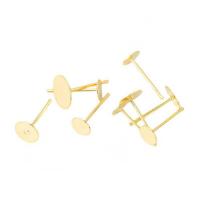 Brass Earring Stud Component, Flat Round, 18K gold plated, DIY golden 