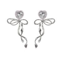 Zinc Alloy Rhinestone Drop Earring, Heart, silver color plated, fashion jewelry & for woman & with rhinestone, silver color, 60mm 