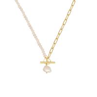 Freshwater Pearl Brass Necklace, with Freshwater Pearl, 14K gold plated, fashion jewelry & for woman, gold, 495mm 