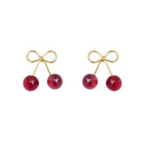 Resin Drop Earring, Brass, with Resin, Cherry, 14K gold plated, fashion jewelry & for woman 