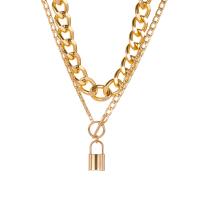 Zinc Alloy Necklace, Lock, gold color plated, Double Layer & for woman, original color, 560mm 
