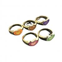 Brass Finger Ring, Heart, gold color plated, for woman & enamel 17.7mm 
