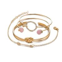 Zinc Alloy Bracelet Set, gold color plated, 4 pieces & for woman & with rhinestone, 60mm Approx 8.6 Inch 