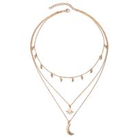 Fashion Multi Layer Necklace, Zinc Alloy, with 1.96inch extender chain, Moon and Star, plated, three layers & for woman Approx 14.1 Inch, Approx  16.9 Inch, Approx  19.6 Inch 