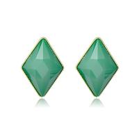 Resin Zinc Alloy Earring, with Resin, Rhombus, 14K gold plated, fashion jewelry & for woman 