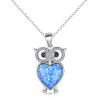 Rhinestone Zinc Alloy Necklace, with Opal, Owl, silver color plated, for woman & with rhinestone, blue, 22mm Approx 45 cm 