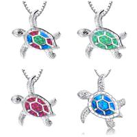 Zinc Alloy Necklace, with Opal, Turtle, silver color plated, for woman Approx 45 cm 