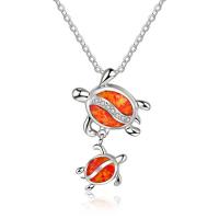 Rhinestone Zinc Alloy Necklace, with Opal, Turtle, silver color plated, for woman & with rhinestone Approx 45 cm 
