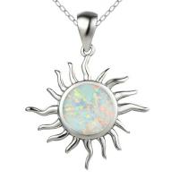 Zinc Alloy Necklace, with Opal, Sun, silver color plated, for woman 35mm Approx 45 cm 