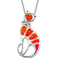 Zinc Alloy Necklace, with Opal, Cat, silver color plated, for woman Approx 45 cm 