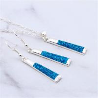 Fashion Zinc Alloy Jewelry Sets, earring & necklace, with Opal, silver color plated, for woman, blue Approx 45 cm 