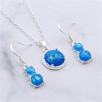 Fashion Zinc Alloy Jewelry Sets, earring & necklace, with Opal, silver color plated, for woman, blue, 20mm Approx 45 cm 