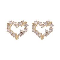 Cubic Zirconia Micro Pave Brass Earring, 14K gold plated & micro pave cubic zirconia & for woman & hollow 