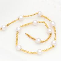 Brass Ball Chain, with Plastic Pearl, Round, 14K gold plated, DIY, white 