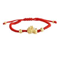 Nylon Cord Bracelets, with Hetian Jade, Fabulous Wild Beast, 18K gold plated, Adjustable & for woman, red Approx 7.5 Inch 