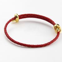 Bracelets de cuir de vachette, vachette cordon, avec Acier inoxydable 304, Placage ionique sous vide, Réglable & unisexe, rouge Environ 14-25 cm, Vendu par PC