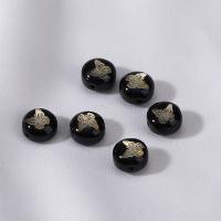 Natural Freshwater Shell Beads, White Shell, with Black Shell & Brass, Flat Round, gold color plated, DIY 8mm 