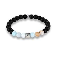 Gemstone Bracelets, Abrazine Stone, with ​Amazonite​ & Zinc Alloy, Round, silver color plated, elastic & Unisex & with constellation symbols mixed colors, 8mm .5 Inch 