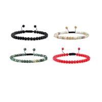 Gemstone Bracelets, with Polyester Cord, Round, handmade & Unisex & adjustable 4mm .5 Inch 