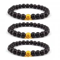 Gemstone Bracelets, Abrazine Stone, Round, elastic & Unisex, black, 8mm .5 Inch 