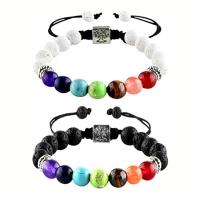 Gemstone Bracelets, with Polyester Cord & Zinc Alloy, Round, silver color plated  & Unisex 8mm .5 Inch 