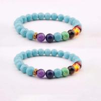 Gemstone Bracelets, Synthetic Turquoise, with Gemstone & Zinc Alloy, Round, gold color plated, elastic & Unisex, mixed colors, 8mm .5 Inch 