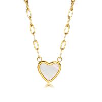 Stainless Steel Jewelry Necklace, 304 Stainless Steel, with White Shell, with 1.97inch extender chain, Heart, fashion jewelry & for woman, golden, 14mm Approx 16.54 Inch 