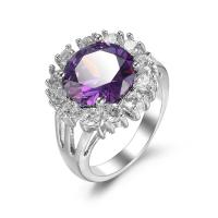 Кубическое цирконовое латунное кольцо, Латунь, Другое покрытие, разный размер для выбора & Женский & с кубическим цирконием, пурпурный, продается PC